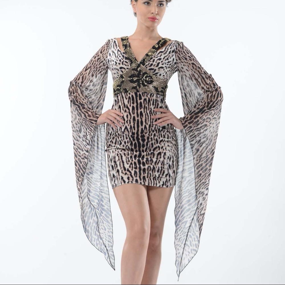 Roberto Cavalli Wide Sleeved Mini Dress Animal